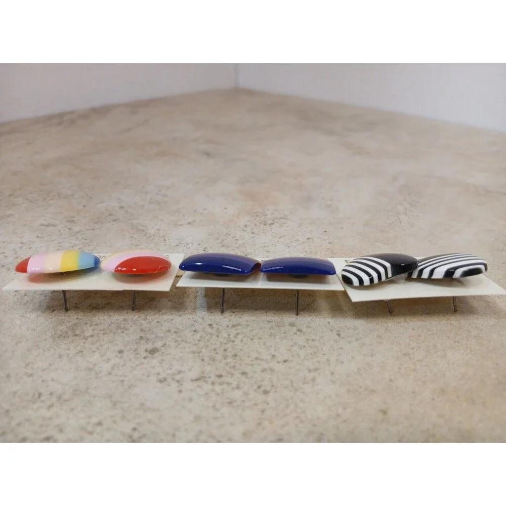 Retro Stud Earrings Striped Hearts Ovals & Squares 3 pair Acrylic